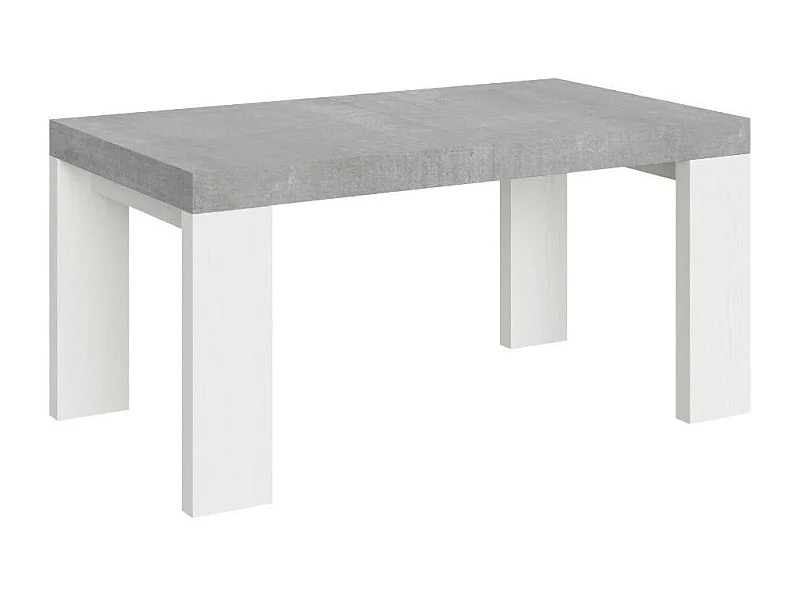 Table rectangulaire extensible gris béton et blanc 160 à 420cm Ribo-Support 4 pieds