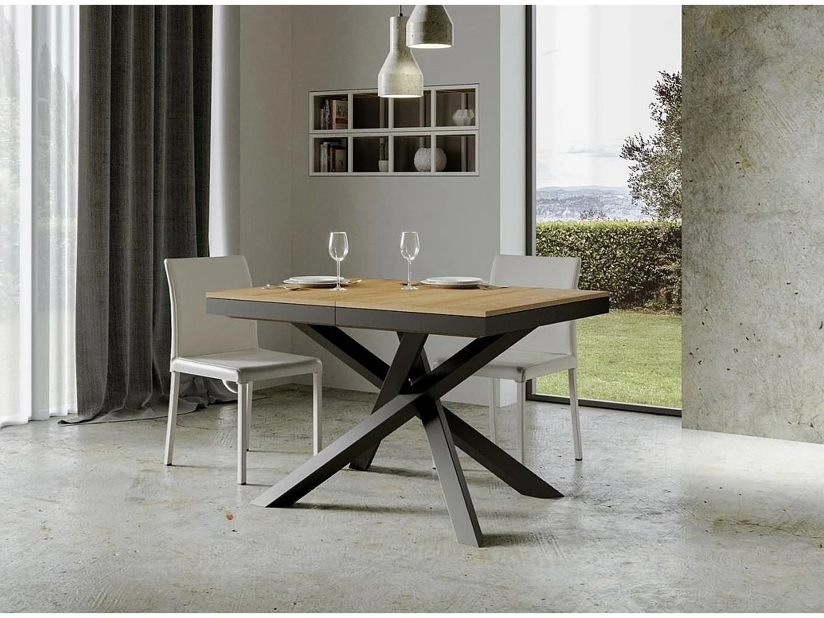 Mesa extensible de diseño con patas entrelazadas antracita Klass-Color Natural-Ancho extensible