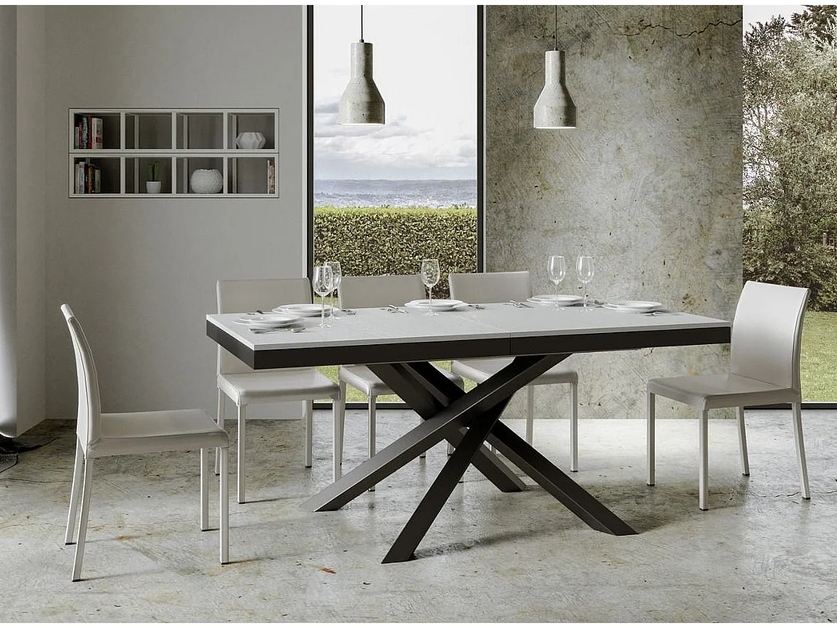 Witte uitschuifbare tafel en antraciet frame 180/284 cm Klass