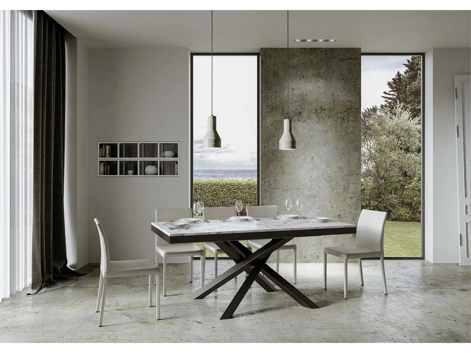 Table extensible blanche et cadre anthracite 180-284cm Klass