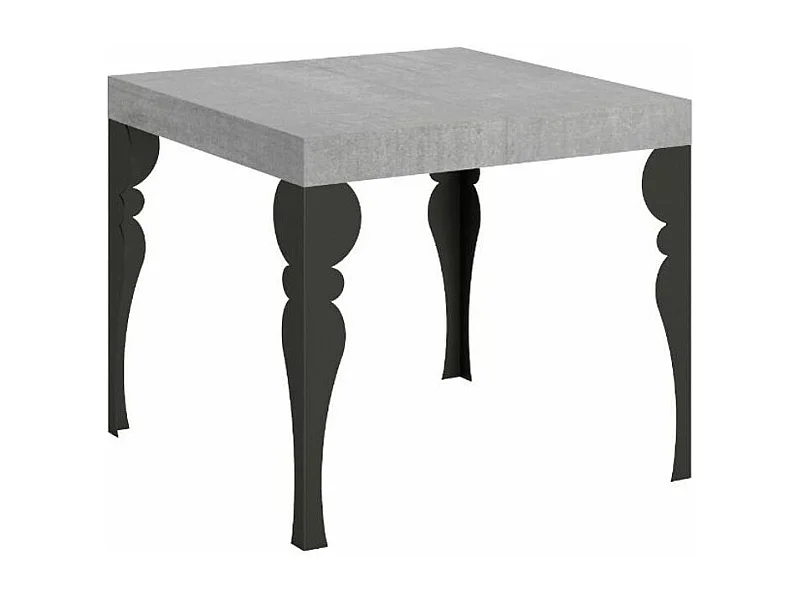 Mesa extensible cuadrada pequeña 90x90/246 cm estilo oriental Torza-Color Gris cemento-3 alargaderas finas