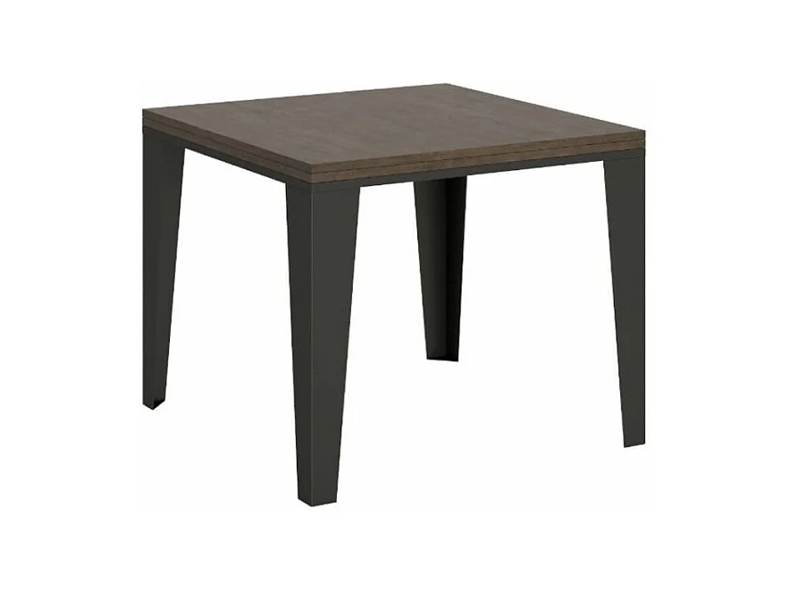 Vierkante uitschuifbare tafel 4 tot 6 plaatsen L 90 tot 180 cm notenhout en antraciet metalen poten Librio