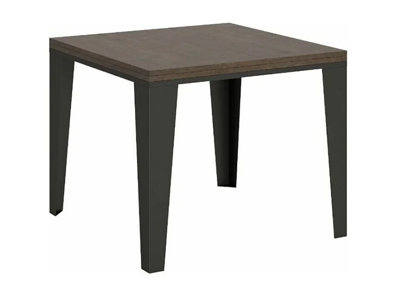 Vierkante uitschuifbare tafel 4 tot 6 plaatsen L 90 tot 180 cm notenhout en antraciet metalen poten Librio