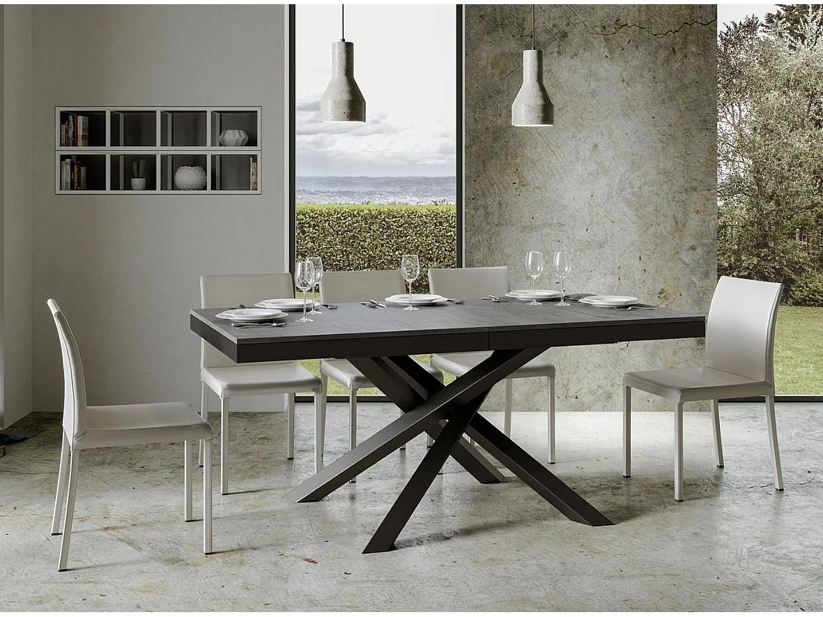Table extensible gris béton et cadre anthracite 160-264cm Klass