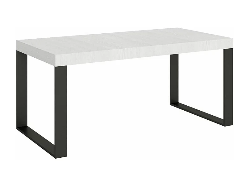 Grande table extensible 180 à 440cm blanche et pieds métal anthracite Tiroz-Support 2 pieds-5 rallonges épaisses