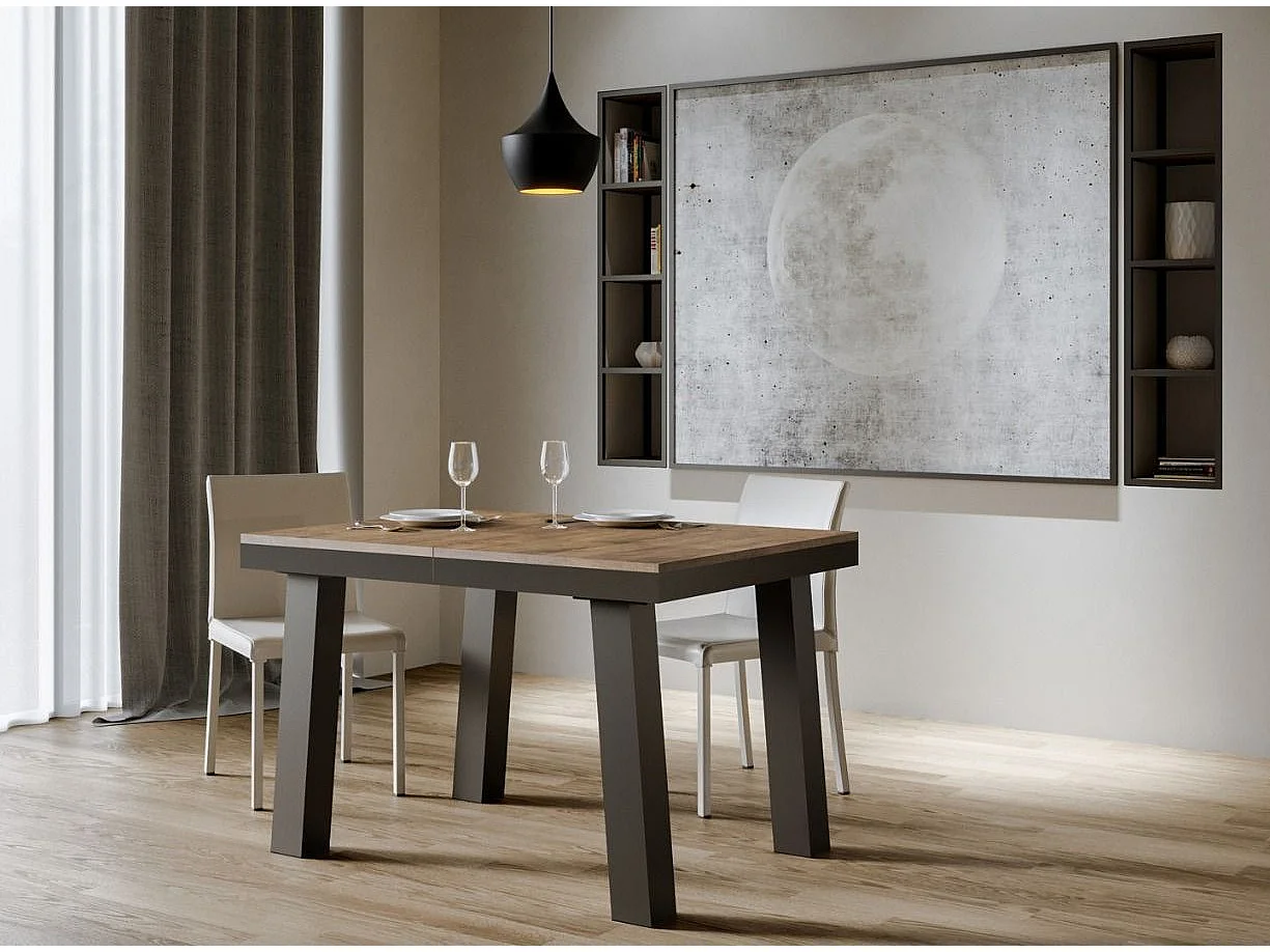 Table extensible 6 à 10 places L 120 à 224cm bois foncé et cadre métal anthracite Bidy