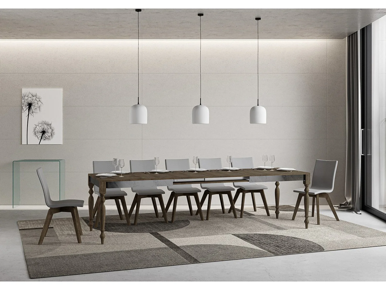 Table extensible 6 à 12 places L 160 à 264cm bois noyer Romencia