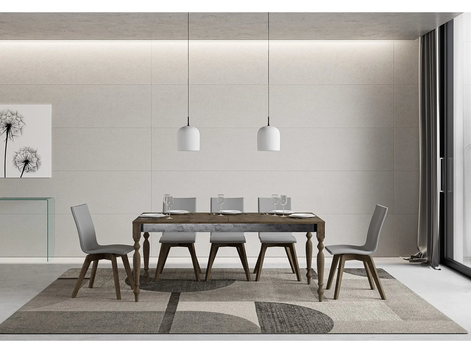 Table extensible 8 à 14 places L 180 à 284cm bois noyer Romencia