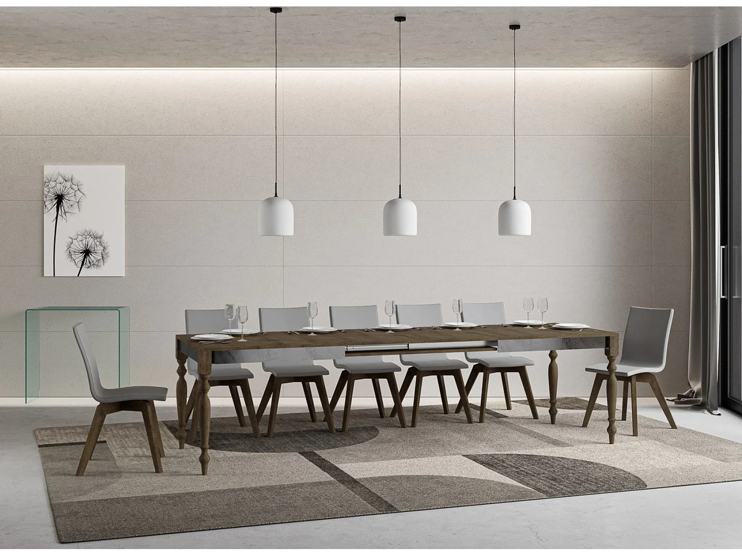 Table extensible 8 à 14 places L 180 à 284cm bois noyer Romencia