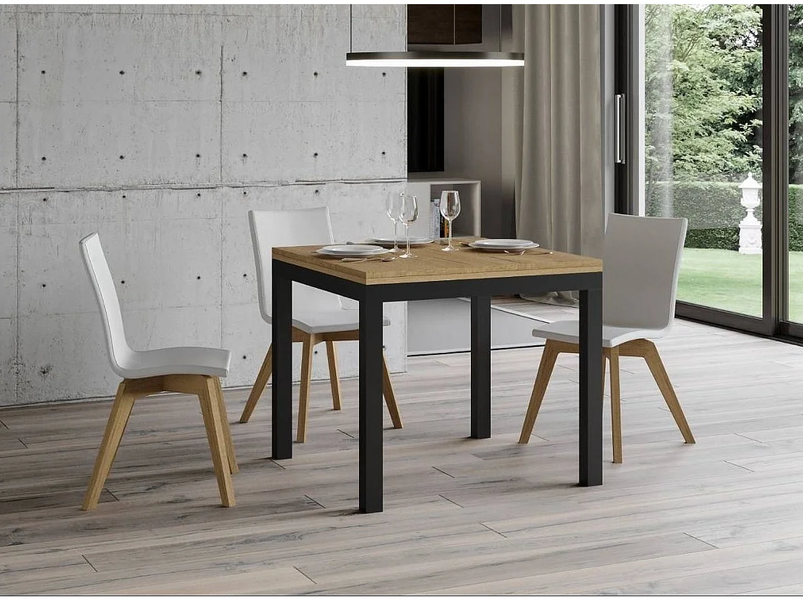 Kleine vierkante klaptafel 90x90/180 cm Dova-Kleur Natuurlijk