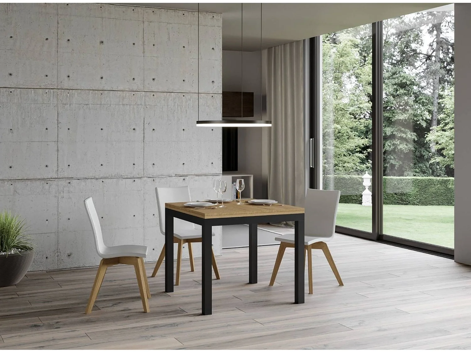 Mesa plegable pequeña cuadrada 90x90/180 cm Dova-Color Natural