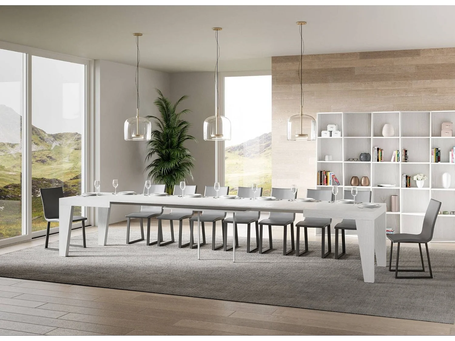 Table rectangulaire extensible 6 à 20 personnes L 160 à 420cm blanc Naxo