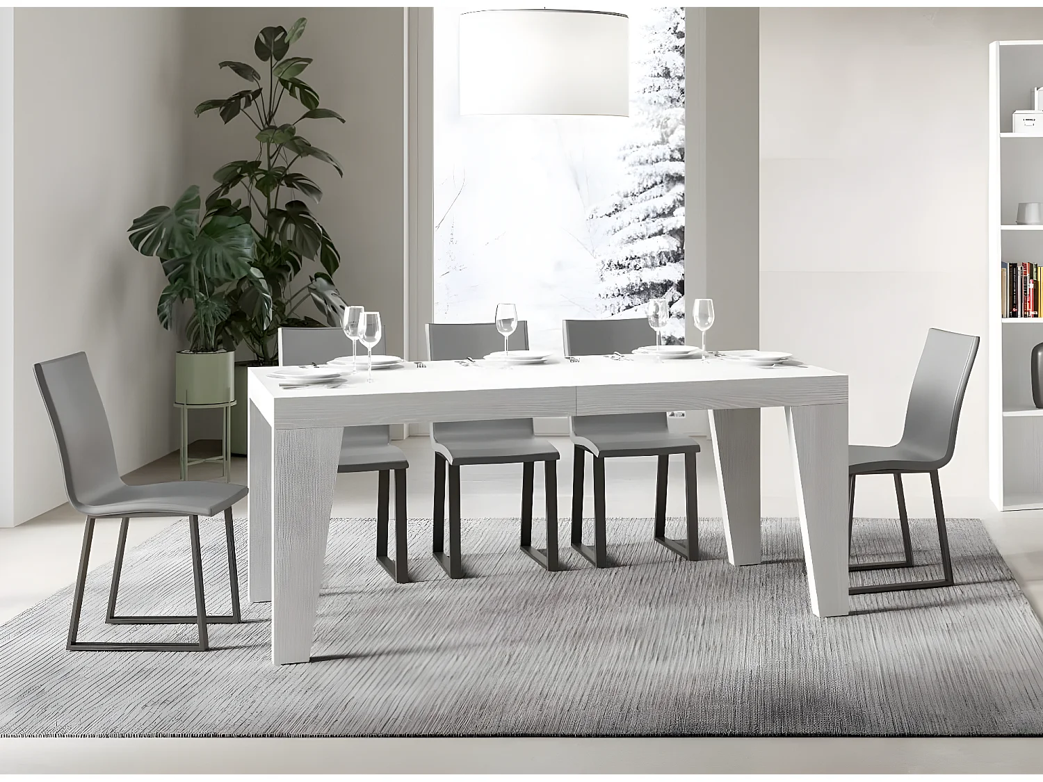 Table rectangulaire extensible 6 à 20 personnes L 160 à 420cm blanc Naxo