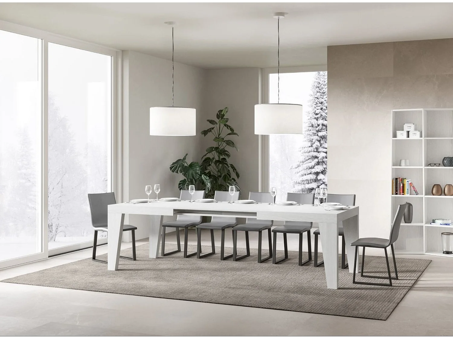 Table rectangulaire extensible 6 à 20 personnes L 160 à 420cm blanc Naxo