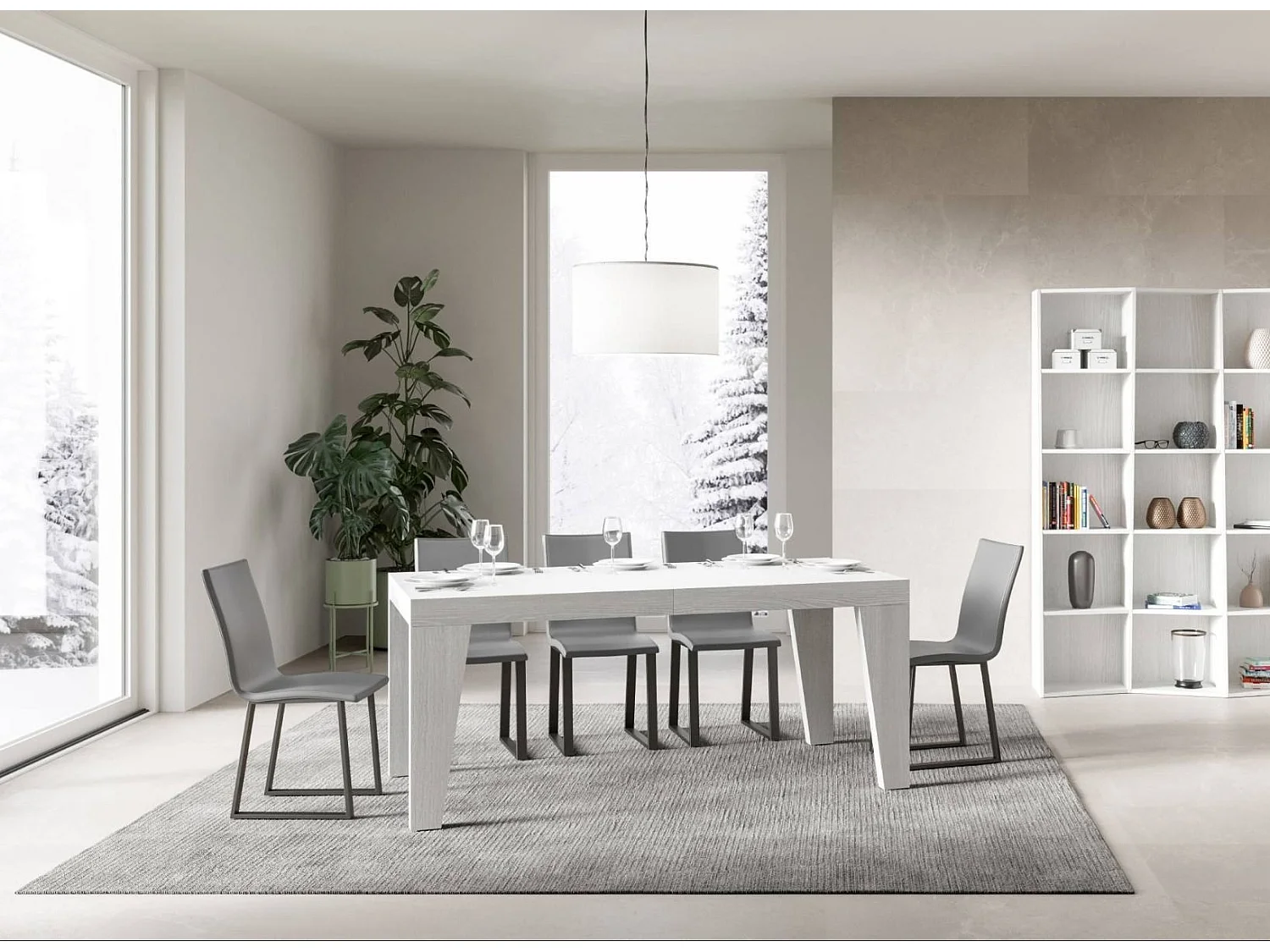 Table rectangulaire extensible 6 à 20 personnes L 160 à 420cm blanc Naxo