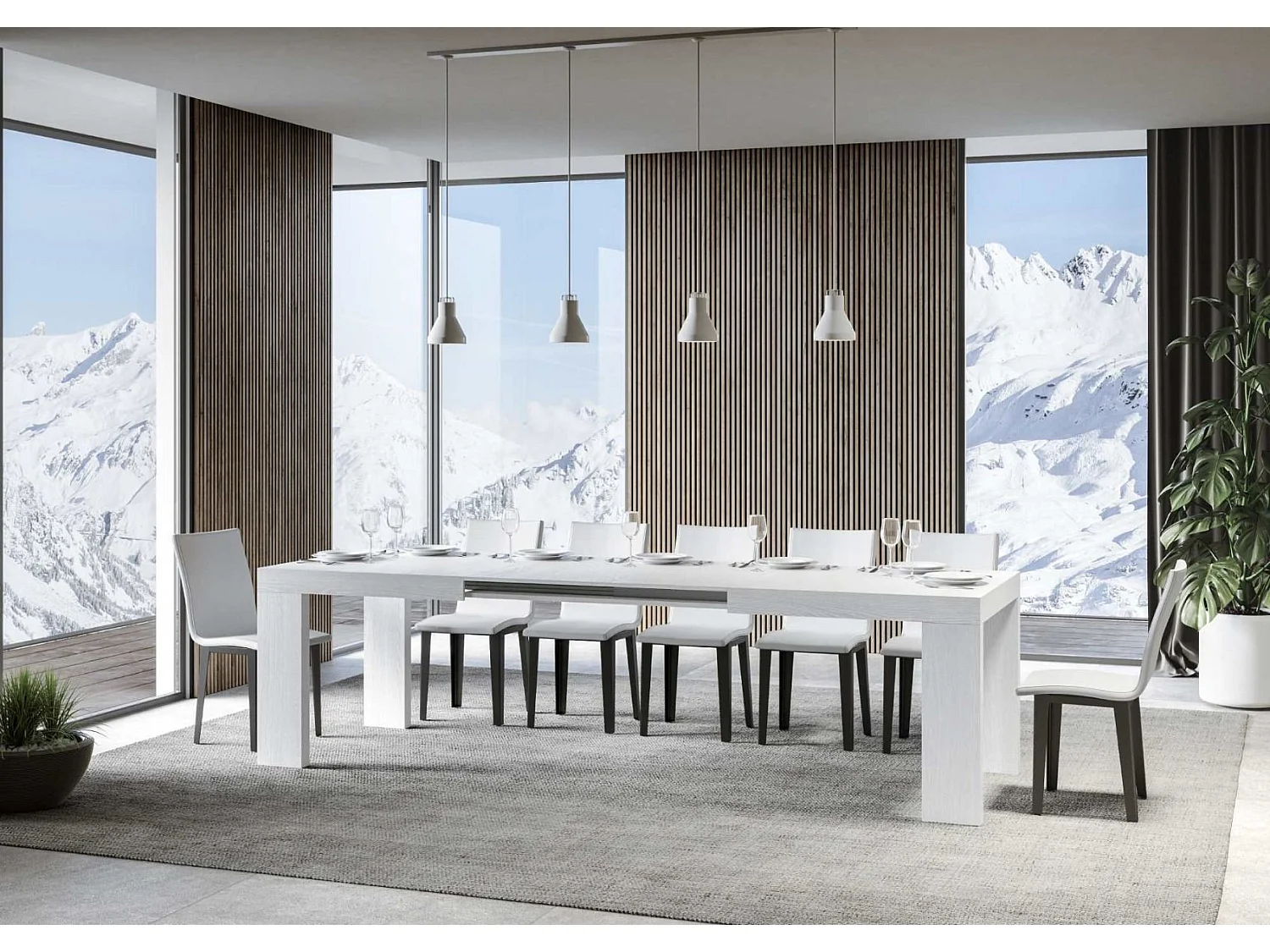 Rechthoekige uitschuifbare tafel 130 tot 390 cm wit Ribo-Steun 4 voet