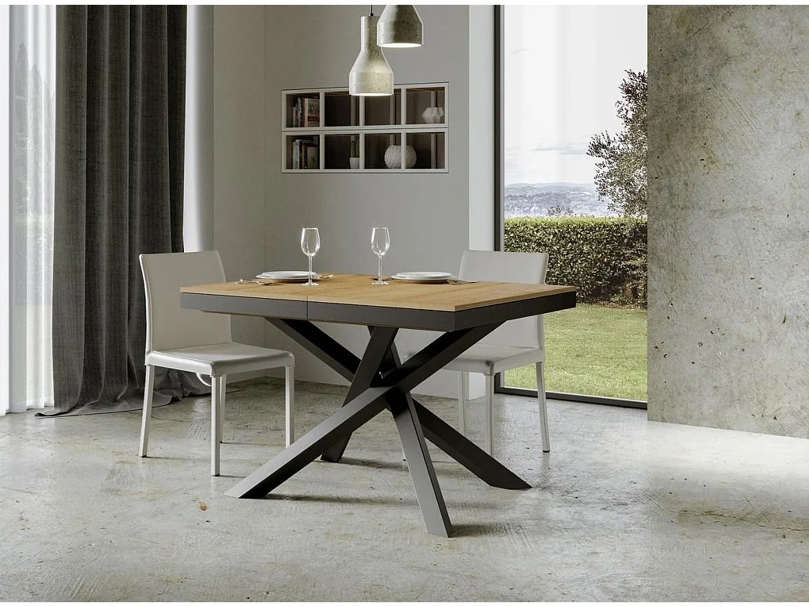 Mesa extensible de diseño con patas entrelazadas antracita Klass-Color Natural-Ancho extensible