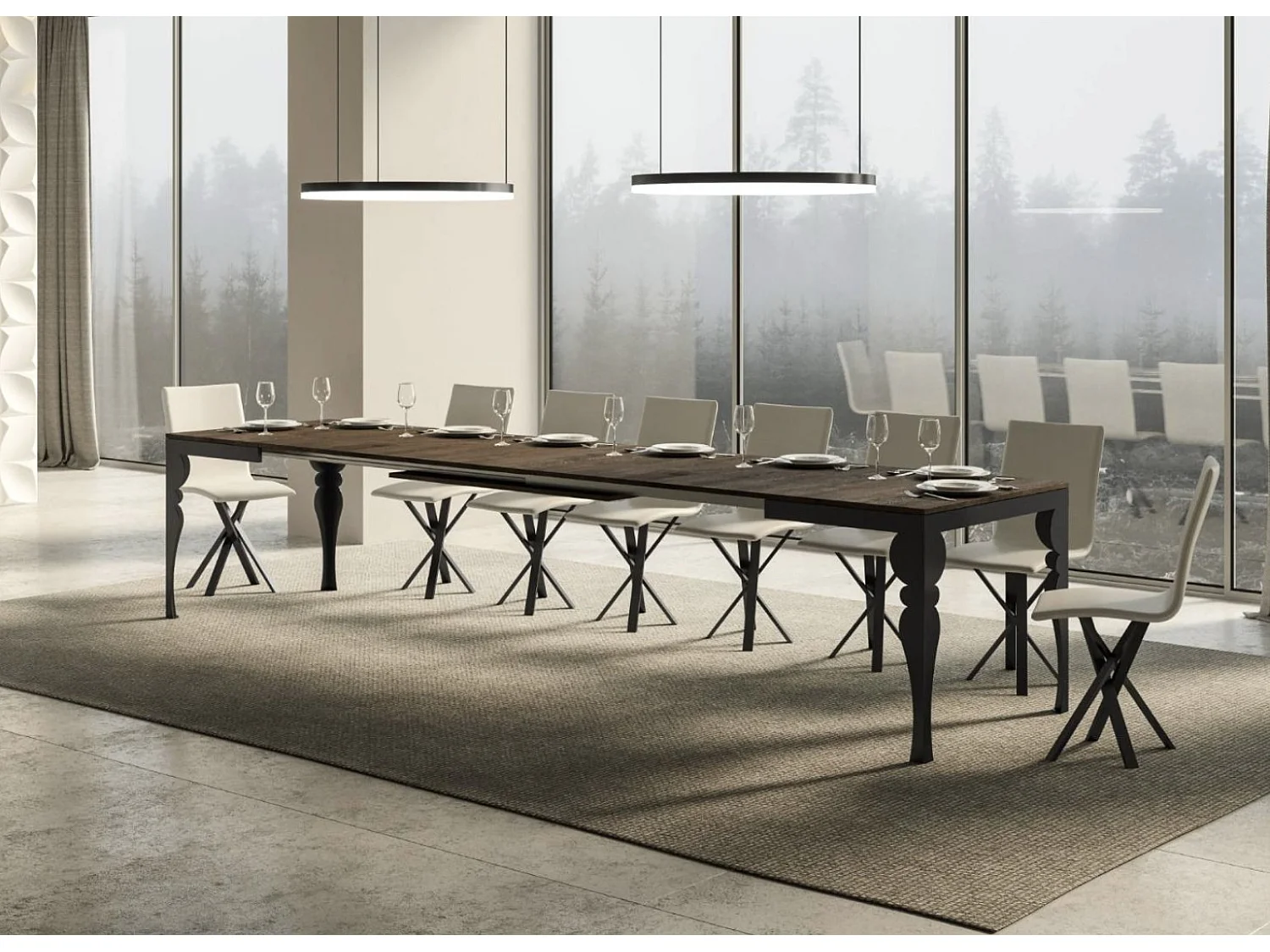 Table extensible 6 à 16 places L 120 à 380cm marron et pieds gris foncé Patone