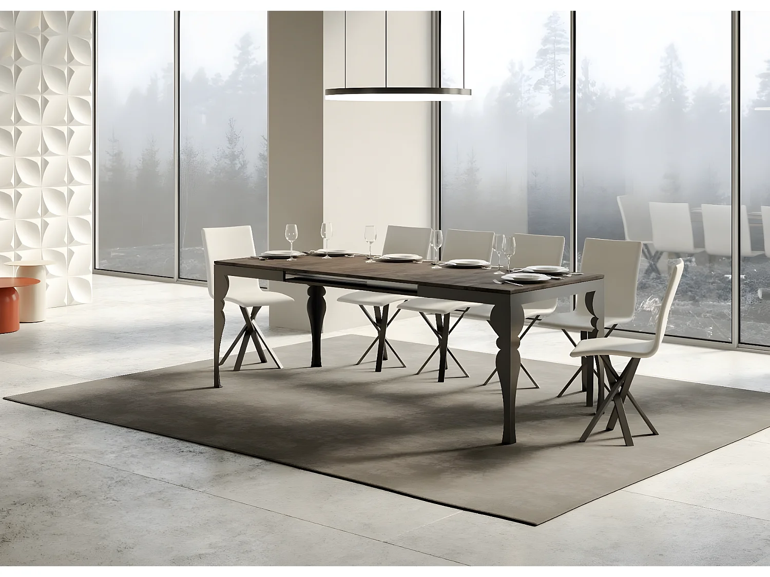 Uitschuifbare tafel 6 tot 16 plaatsen L 120 tot 380 cm bruine en donkergrijze poten Patone