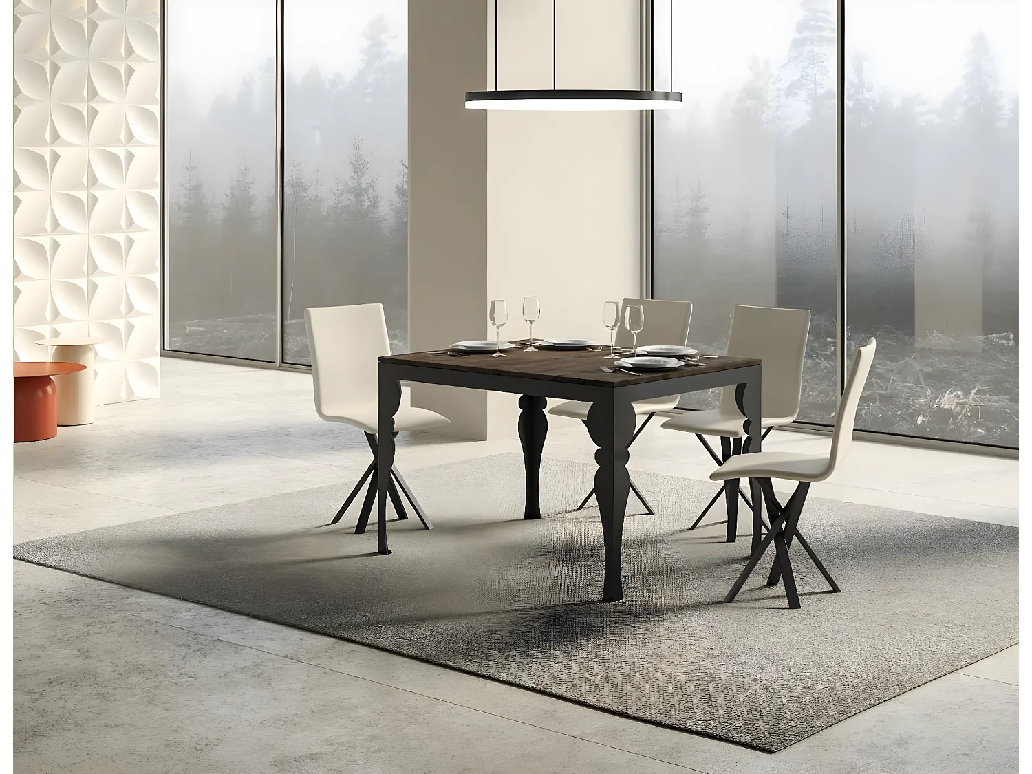 Uitschuifbare tafel 6 tot 16 plaatsen L 120 tot 380 cm bruine en donkergrijze poten Patone