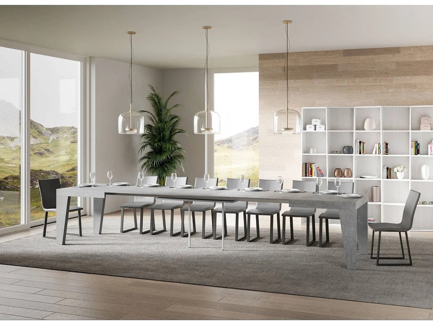 Table rectangulaire extensible 6 à 20 personnes L 160 à 420cm gris béton Naxo