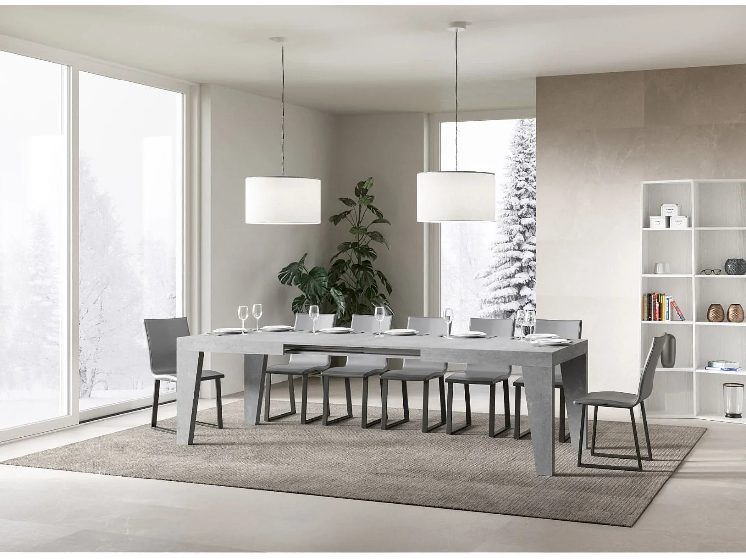 Table rectangulaire extensible 6 à 20 personnes L 160 à 420cm gris béton Naxo