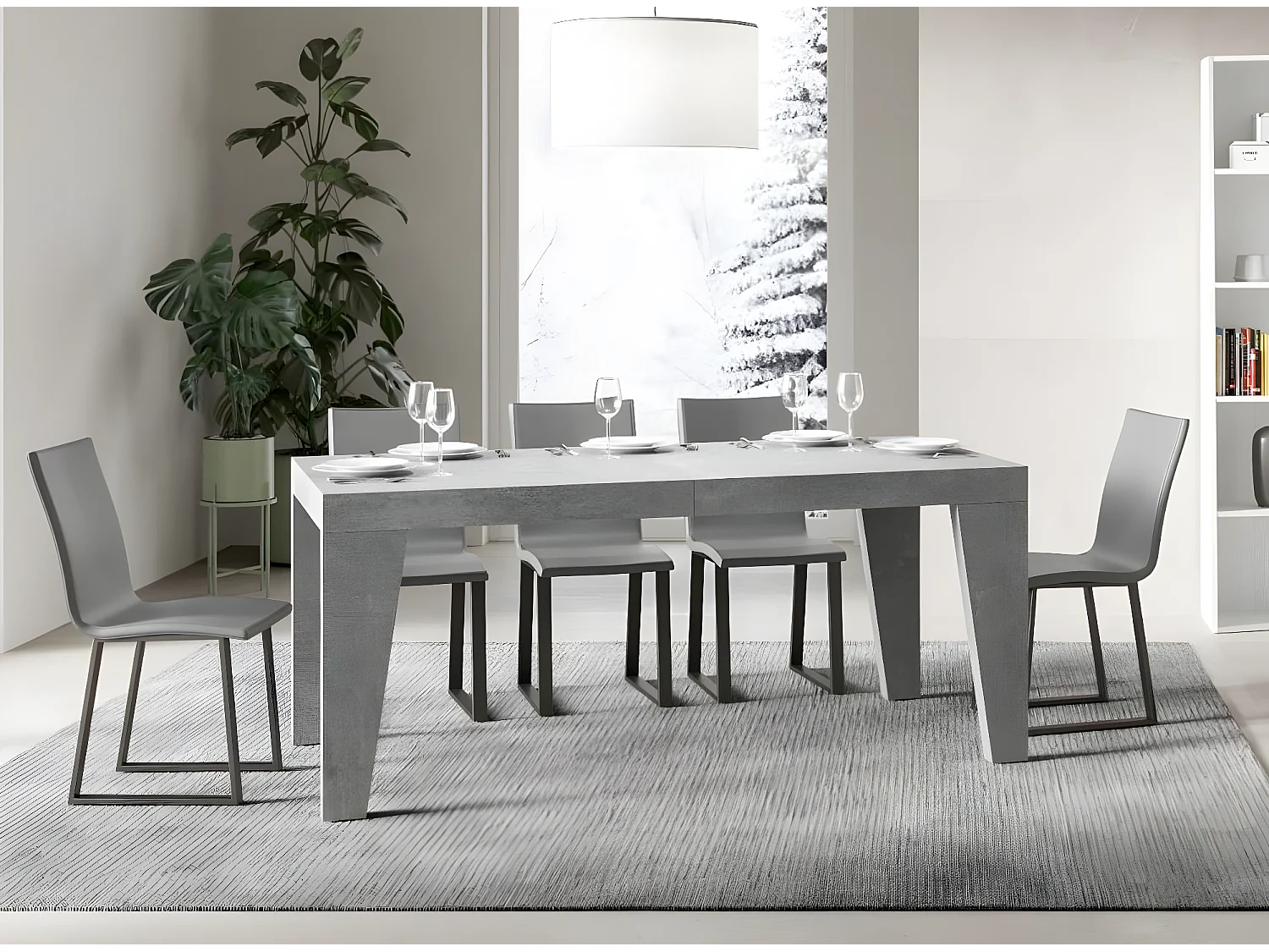 Table rectangulaire extensible 6 à 20 personnes L 160 à 420cm gris béton Naxo