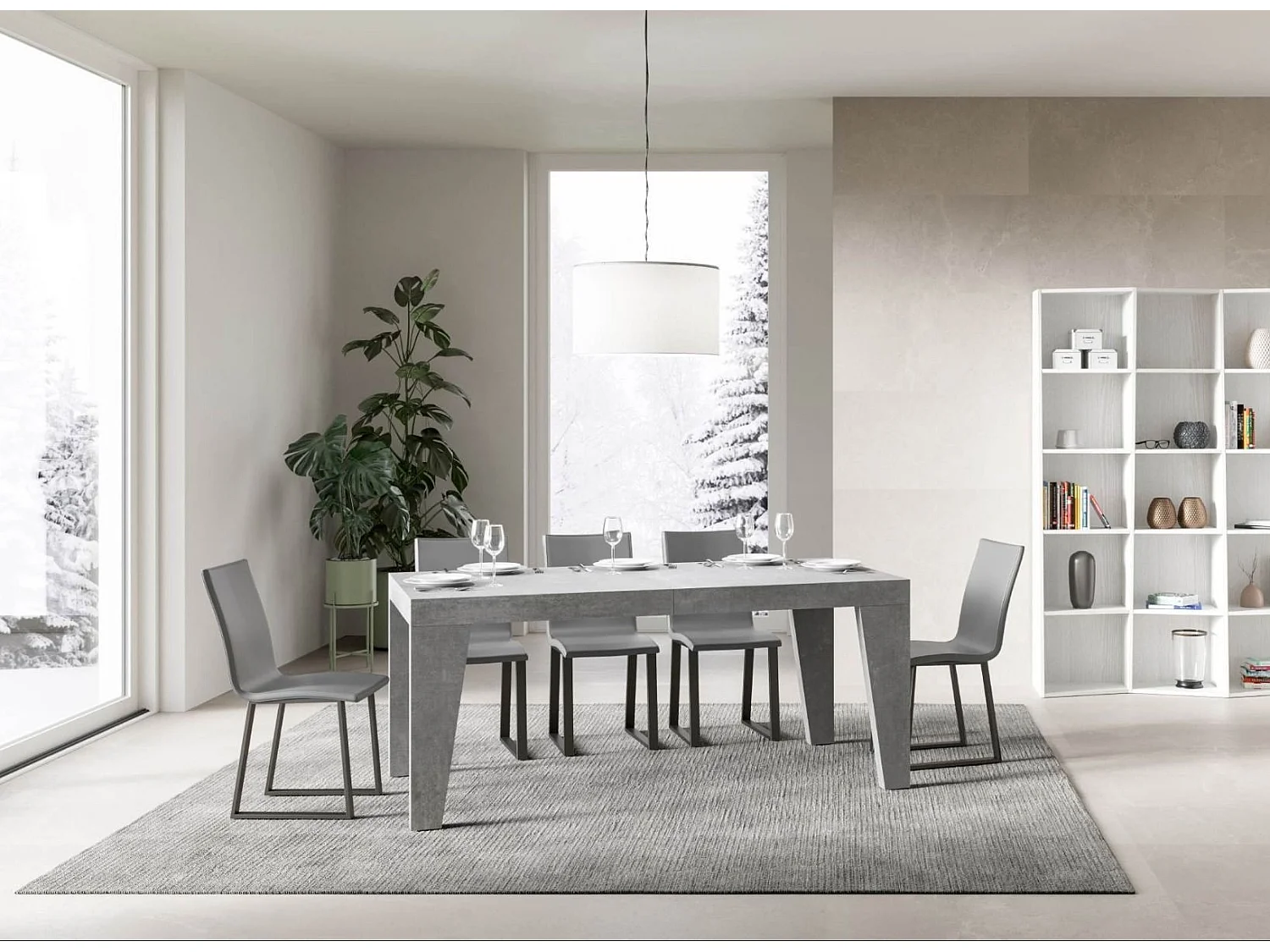 Table rectangulaire extensible 6 à 20 personnes L 160 à 420cm gris béton Naxo