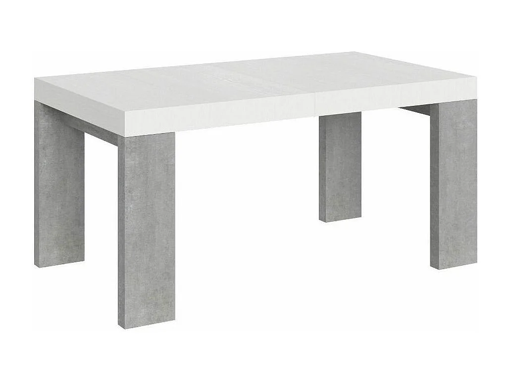 Table rectangulaire extensible blanche et gris béton 160 à 420cm Ribo-Pied et support sur roulettes