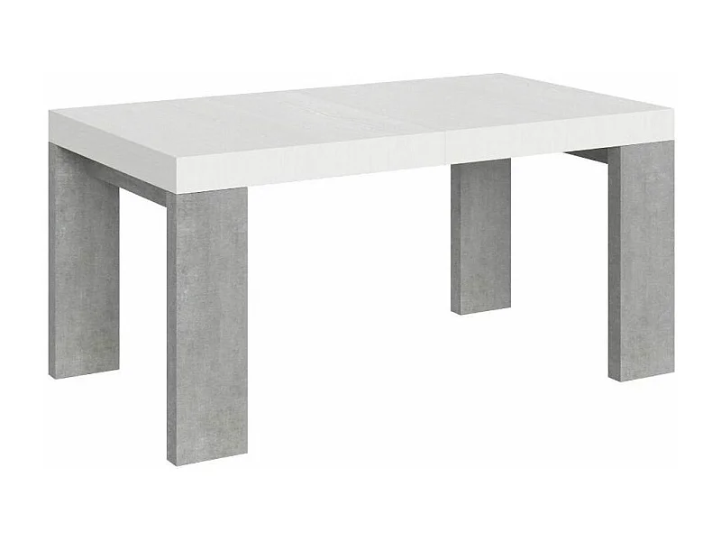 Table rectangulaire extensible blanche et gris béton 160 à 420cm Ribo-Pied et support sur roulettes