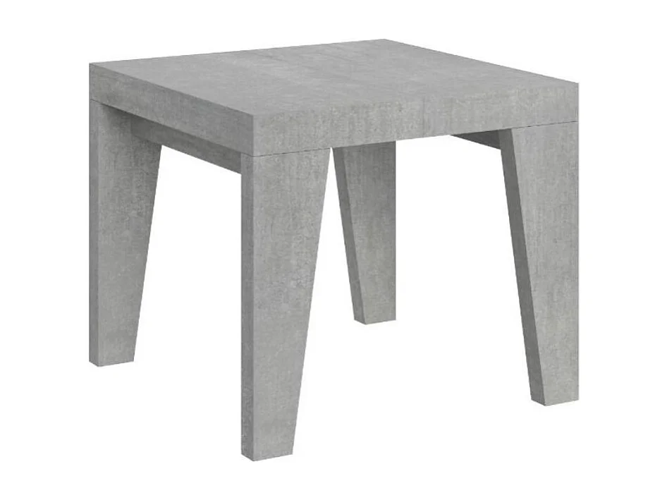 Petite table carrée 90-90cm extensible 10 personnes 90 à 246cm gris effet ciment Naxo-Support 4 pieds