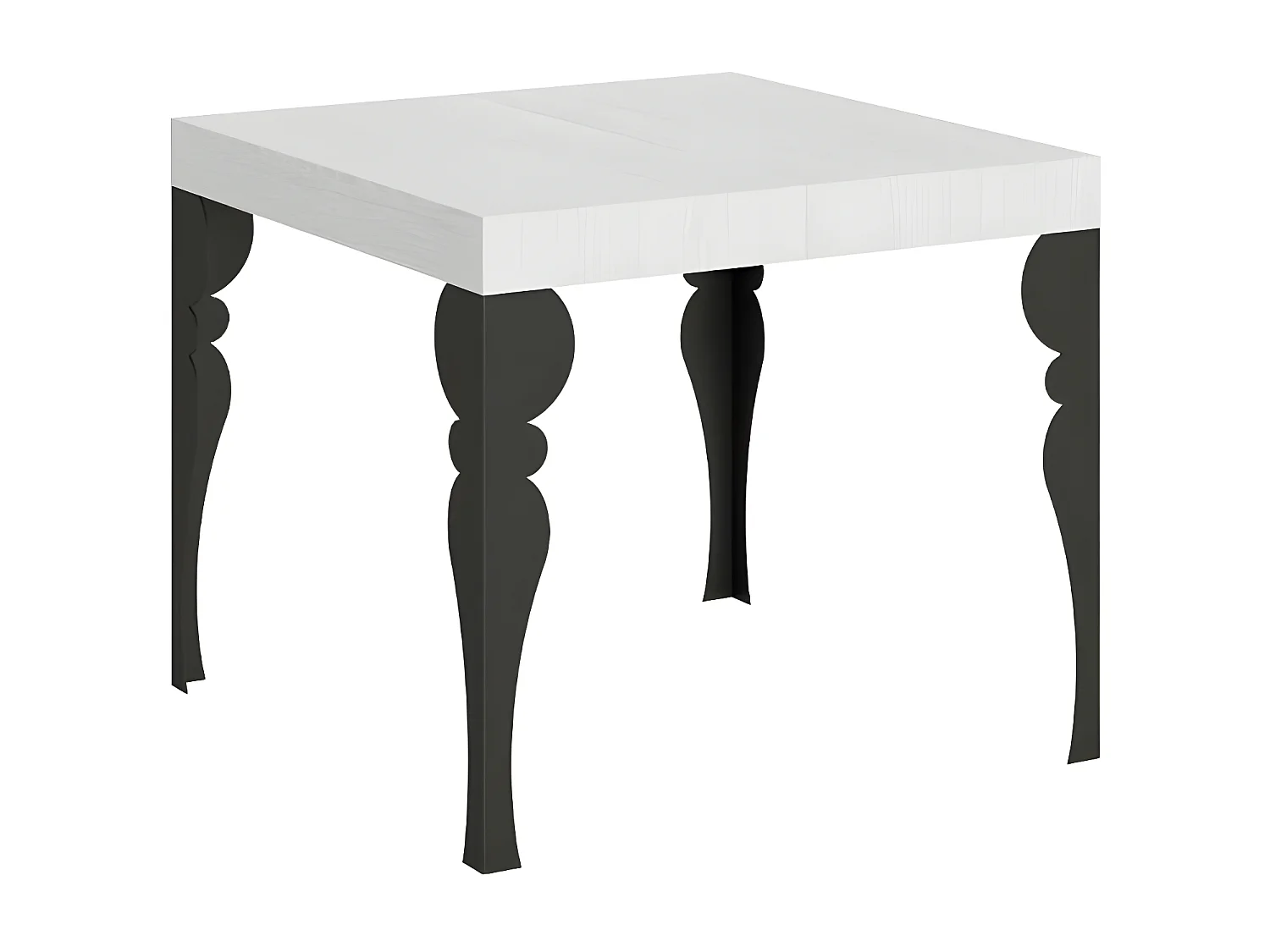 Petite table carrée 90-90cm extensible 10 personnes 90 à 246cm blanc et pieds gris foncé Kalane