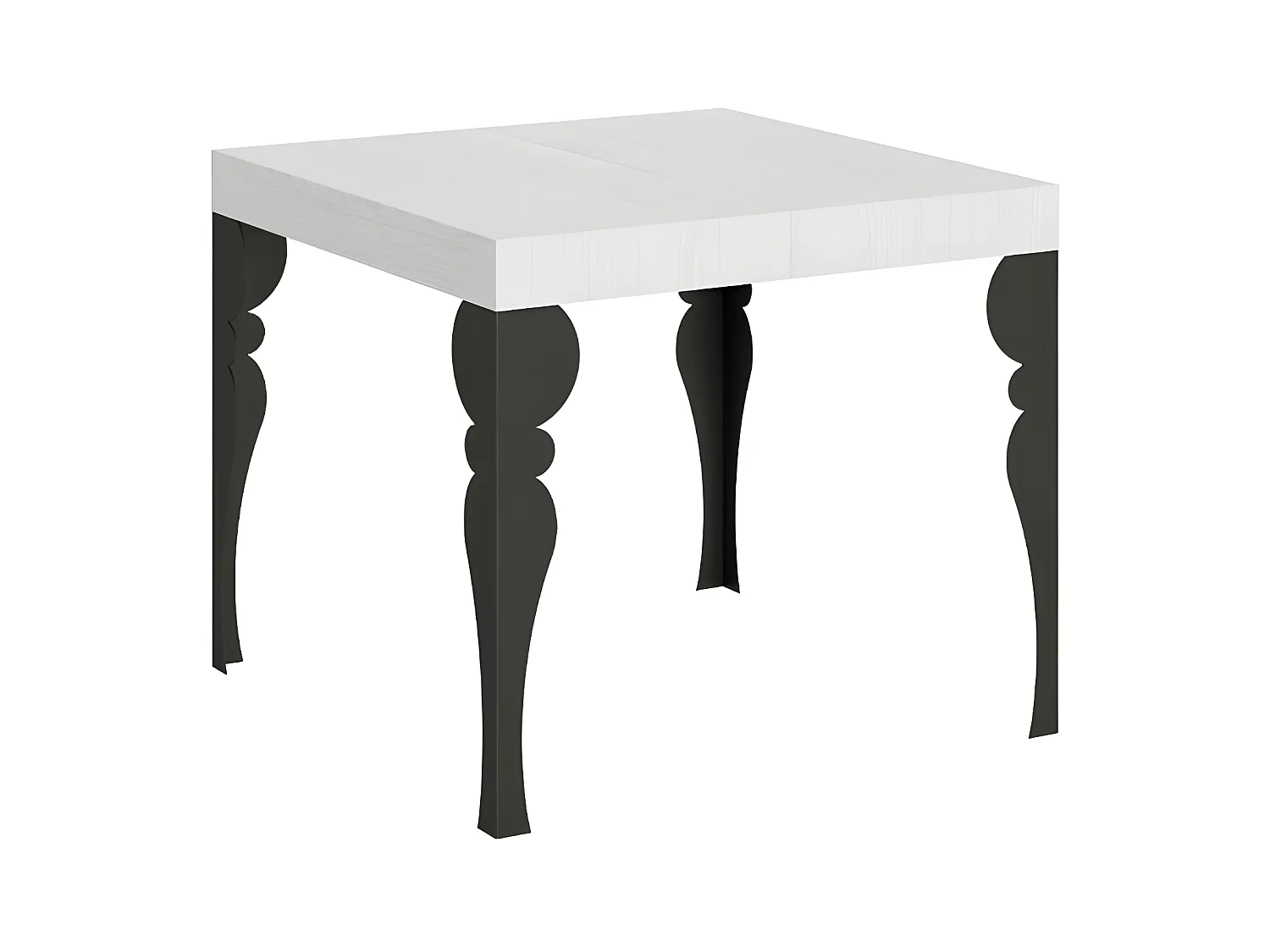 Petite table carrée 90-90cm extensible 10 personnes 90 à 246cm blanc et pieds gris foncé Kalane