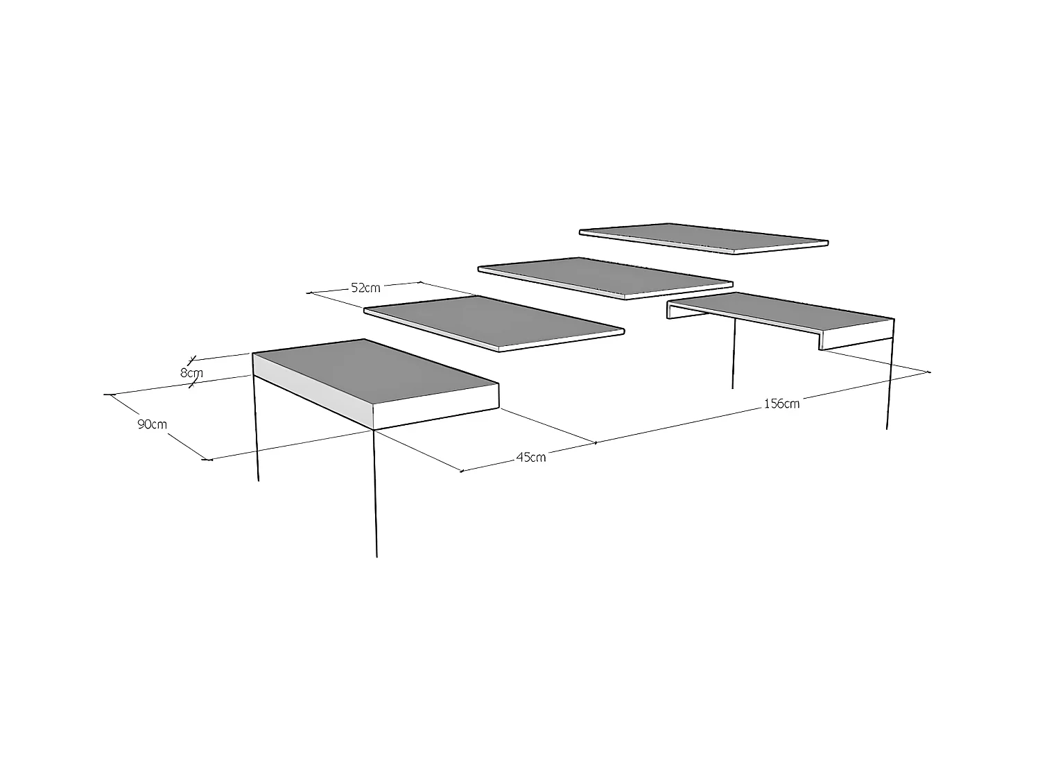 Kleine vierkante tafel 90/90 cm uitschuifbaar voor 10 personen 90 tot 246 cm witte en donkergrijze poten Kalane