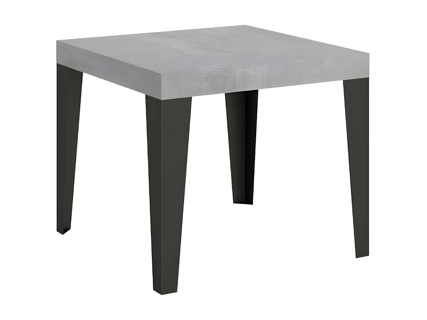 Petite table carrée 90-90cm extensible 10 personnes 90 à 246cm bois gris béton et pieds métal anthracite Flavio