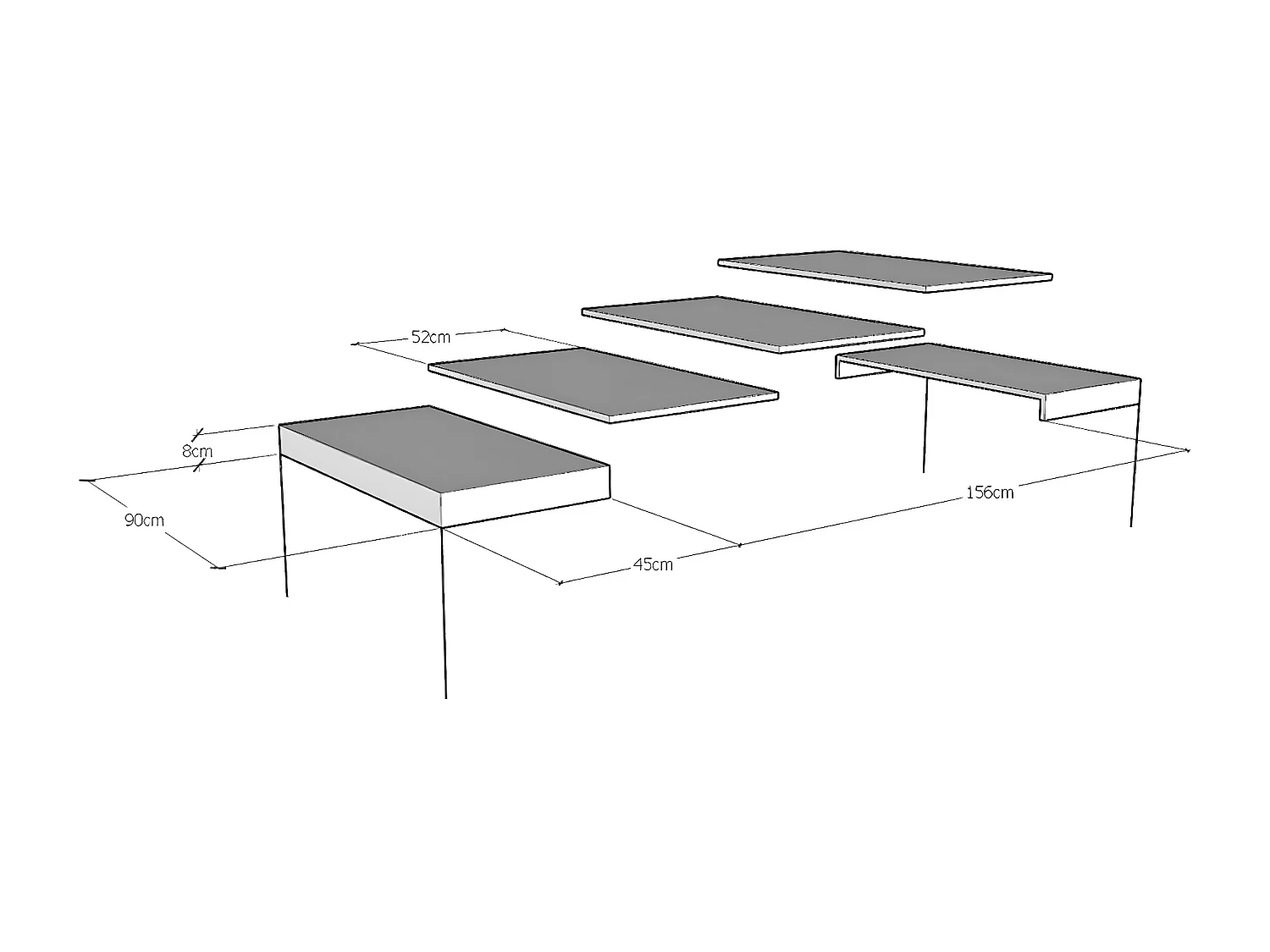 Petite table carrée 90-90cm extensible 10 personnes 90 à 246cm bois gris béton et pieds métal anthracite Flavio