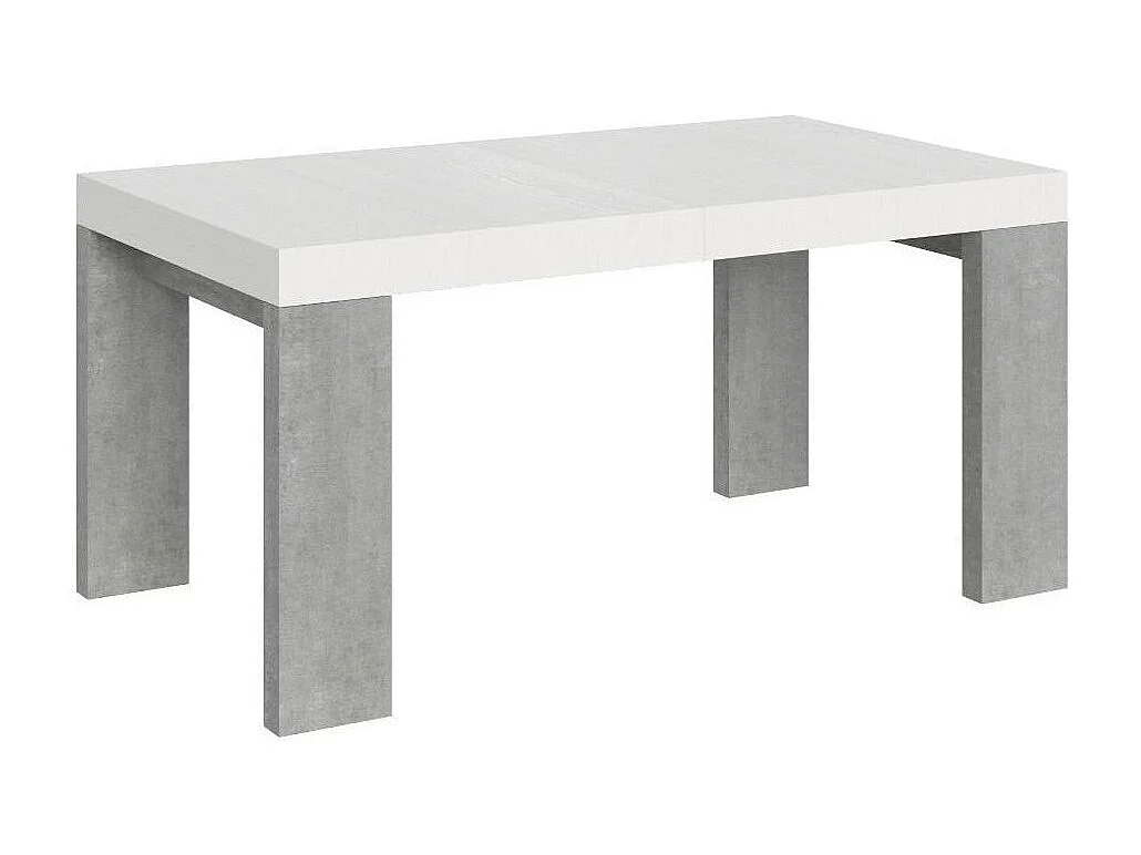 Table rectangulaire extensible blanche et gris béton 160 à 420cm Ribo-Support 4 pieds