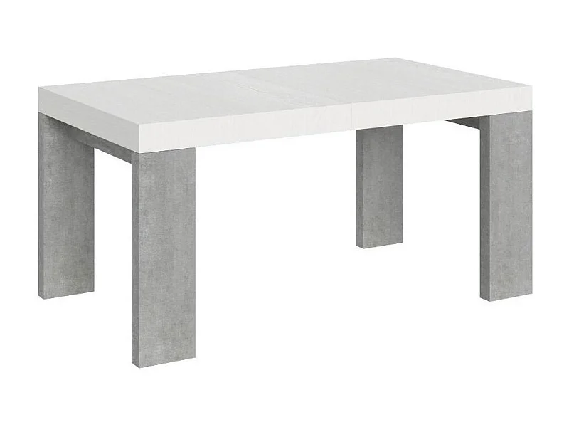 Table rectangulaire extensible blanche et gris béton 160 à 420cm Ribo-Support 4 pieds