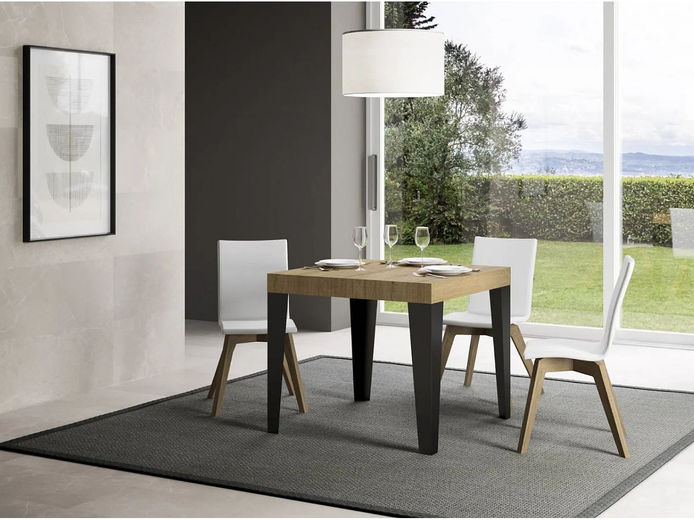 Mesa extensible cuadrada pequeña 90x90/246 cm Flavio-Color Natural