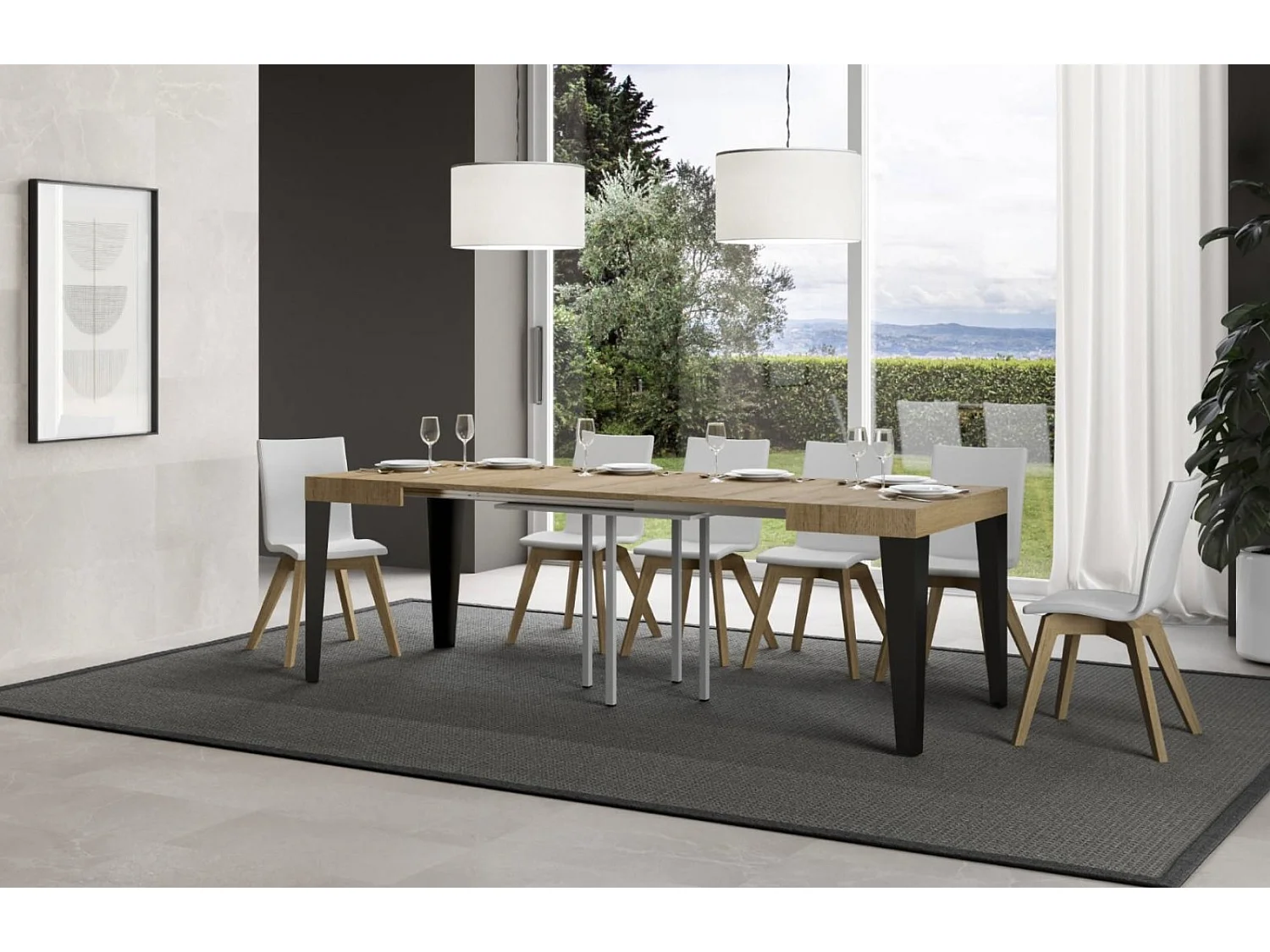Mesa extensible cuadrada pequeña 90x90/246 cm Flavio-Color Natural