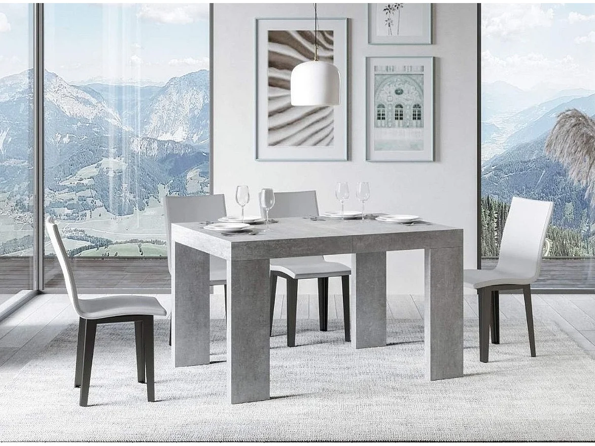 Table rectangulaire extensible 130 à 390cm gris béton Ribo-Support 4 pieds