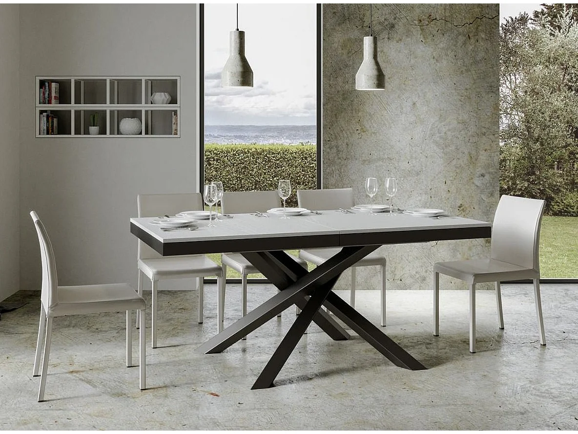 Witte uitschuifbare tafel en antraciet frame 180/440 cm Klass