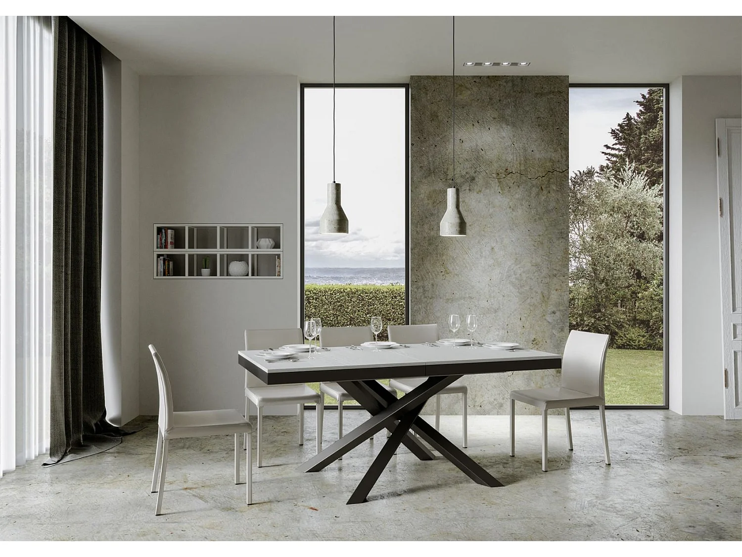 Witte uitschuifbare tafel en antraciet frame 180/440 cm Klass