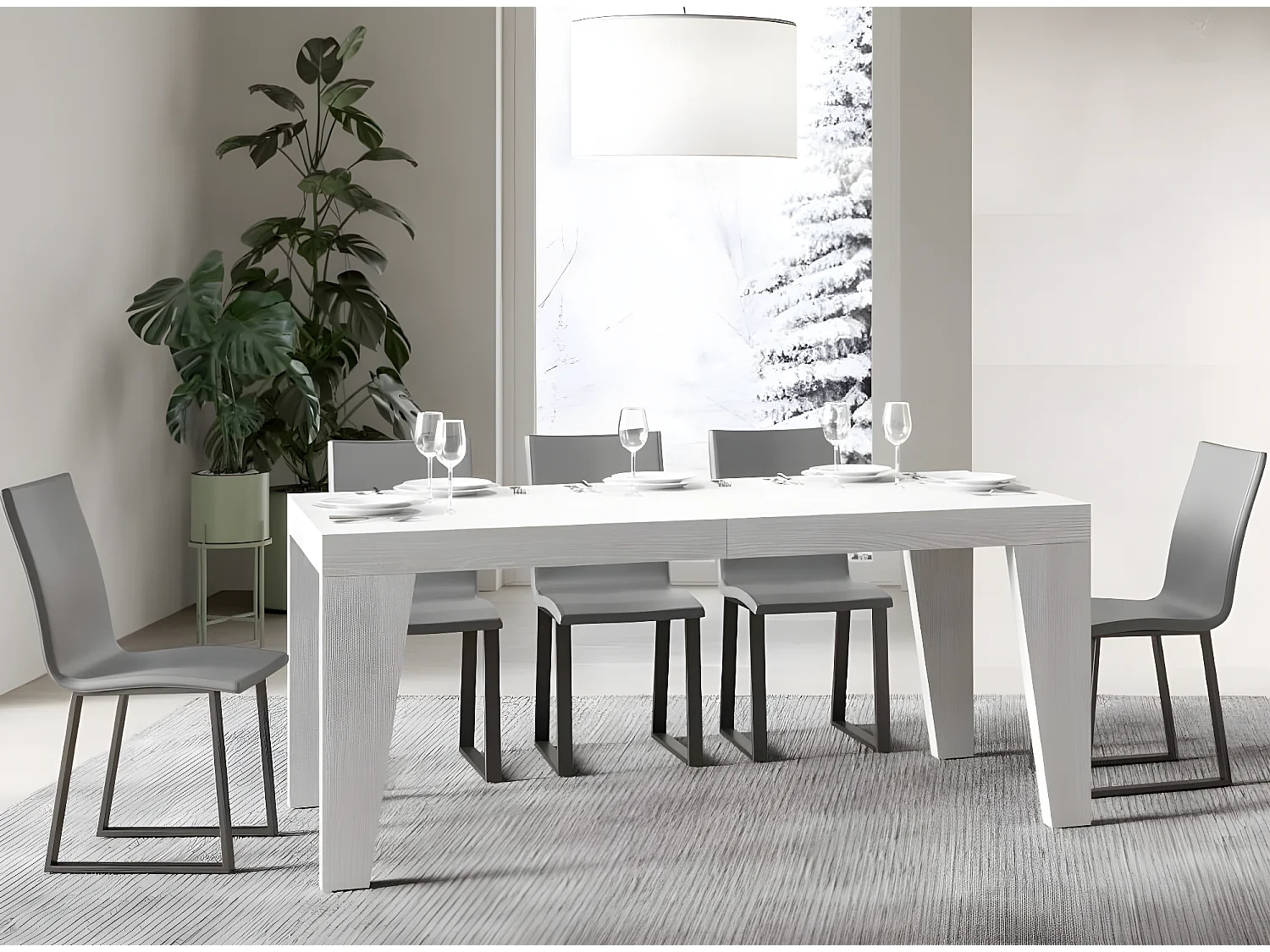 Table rectangulaire extensible 6 à 12 personnes L 160 à 264cm blanc Naxo