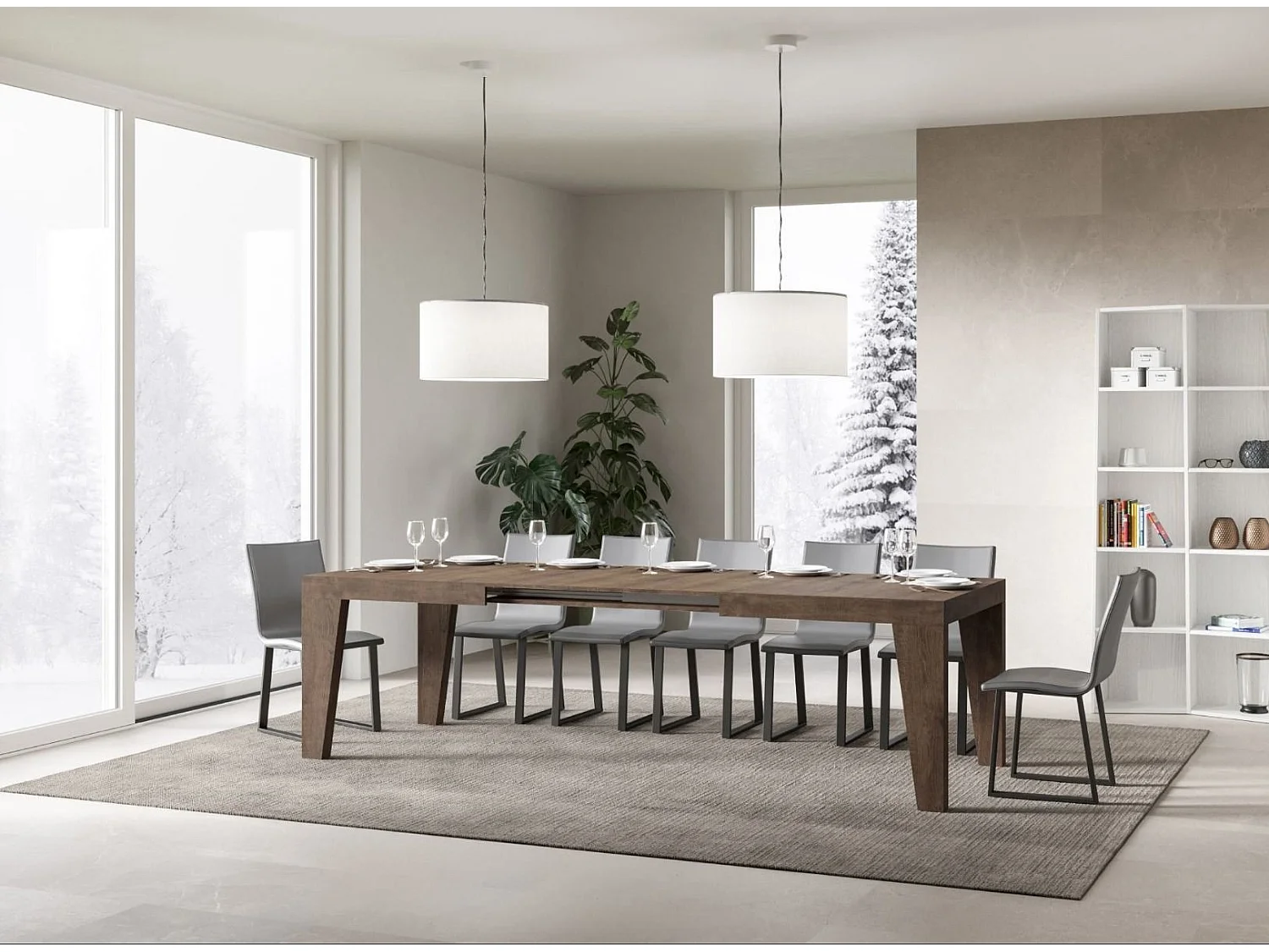 Table rectangulaire extensible 6 à 12 personnes L 160 à 264cm bois foncé Naxo