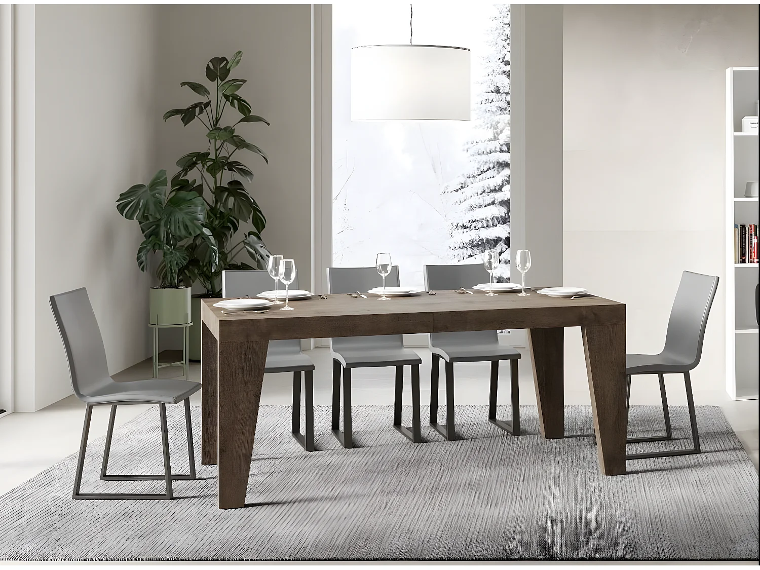 Table rectangulaire extensible 6 à 12 personnes L 160 à 264cm bois foncé Naxo