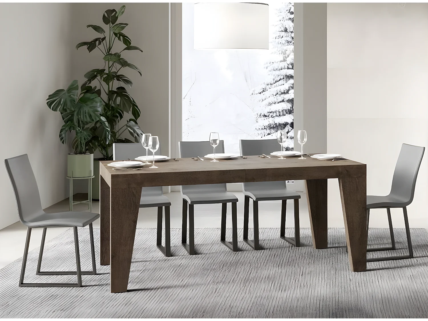 Table rectangulaire extensible 6 à 12 personnes L 160 à 264cm bois foncé Naxo
