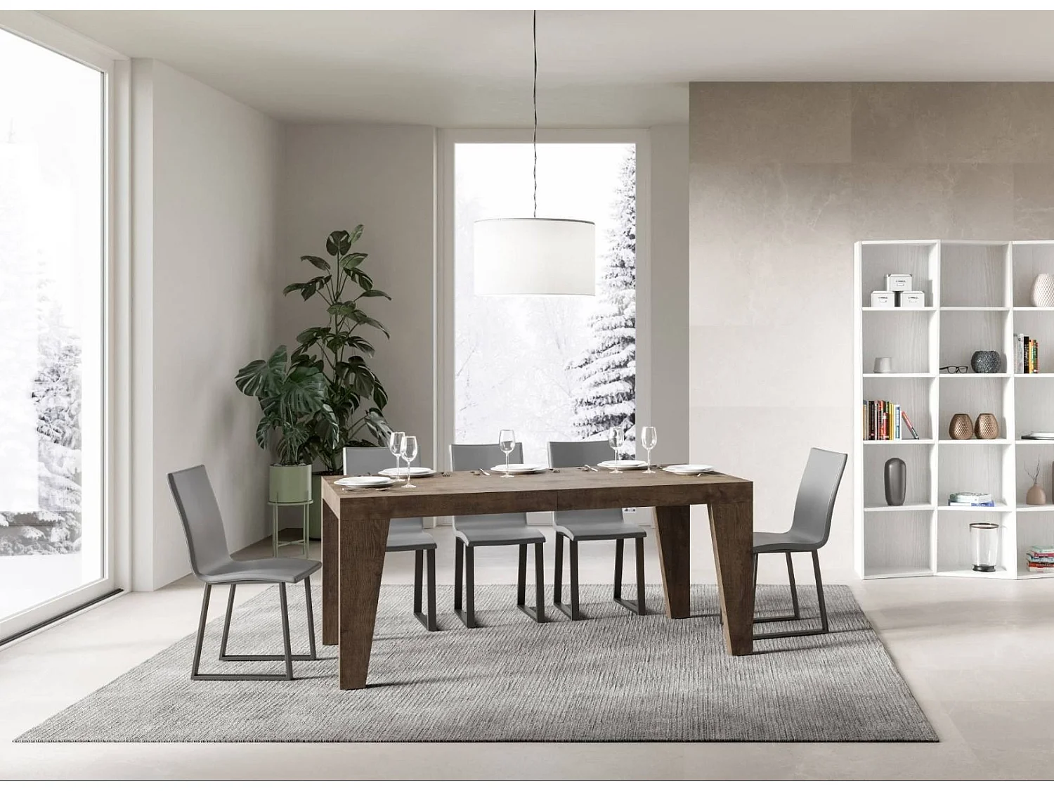 Table rectangulaire extensible 6 à 12 personnes L 160 à 264cm bois foncé Naxo