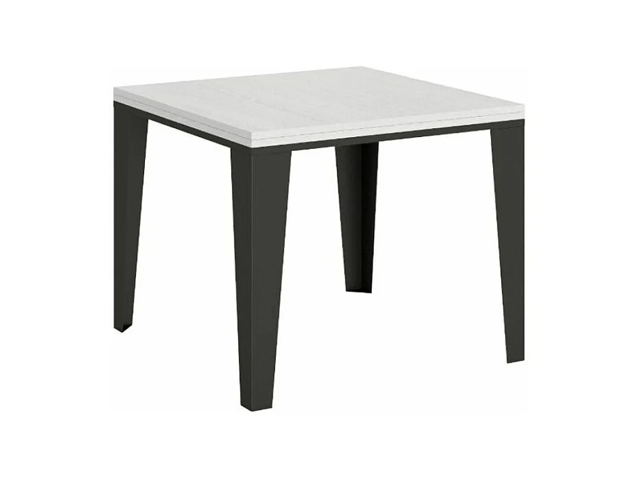 Vierkante uitschuifbare tafel 4 tot 6 plaatsen L 90 tot 180 cm wit hout en antraciet metalen poten Librio