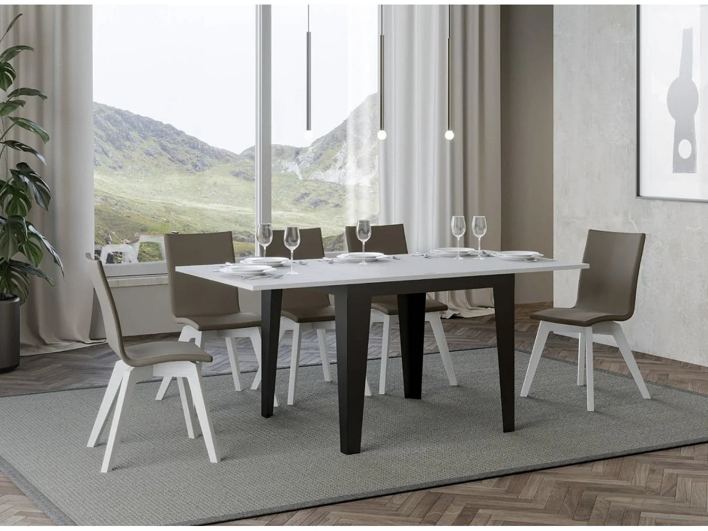 Vierkante uitschuifbare tafel 4 tot 6 plaatsen L 90 tot 180 cm wit hout en antraciet metalen poten Librio